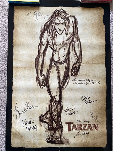 Rare 1999 Disney’s Tarzan poster studio signed by Tony Goldwyn, Glenn Close & Phil Collins (Beckett/BAS Guaranteed)