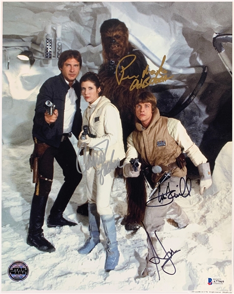 Star Wars: Ford, Hamill, Fisher & Mayhew Signed 11" x 14" Color Photo from "The Empire Strikes Back" (Official Pix & Beckett/BAS)