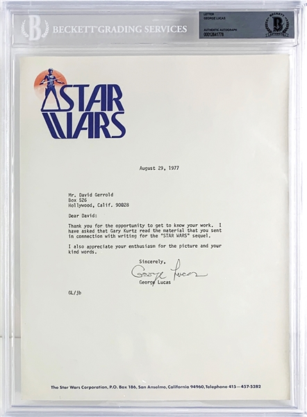Star Wars: George Lucas ULTRA RARE Signed 1977 Letter on Star Wars Letterhead with GREAT SW Content! (Beckett/BAS Encapsulated)