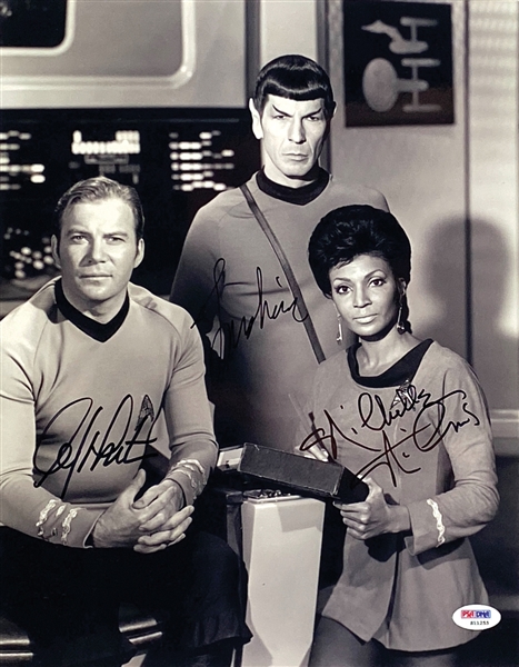 Star Trek: Shatner, Nimoy & Nichols Multi-Signed 11” x 14” Photo (3 Sigs) (PSA Authentication) 