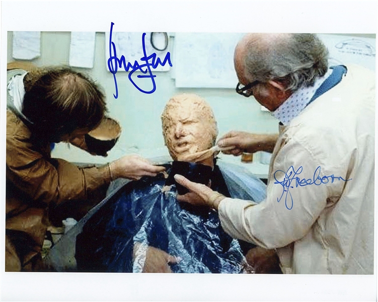 Star Wars: Harrison Ford & Make-Up Artist Stuart Freeborn (Designing Han Solo in Carbonite) 10” x 8” Signed Photo from “Return of the Jedi” (2 Sigs) (Beckett/BAS Guaranteed)