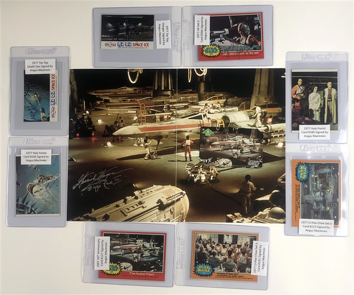 Star Wars: Angus MacInnes & Garrick Hagon "Gold Leader” Lot (8) Signed Star Wars Cards & Pamphlet (Beckett/BAS Guaranteed) 