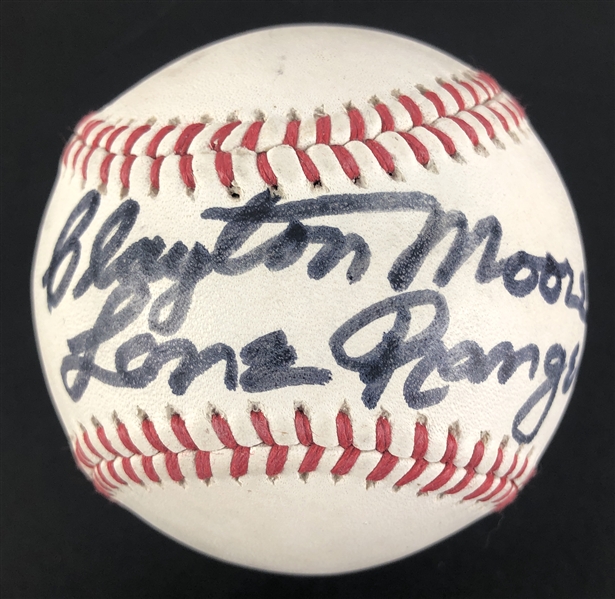 Clayton Moore, the Lone Ranger, signed baseball (JSA)
