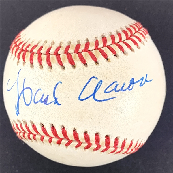 Hank Aaron Single Signed OML Baseball (Mounted Memories Hologram)(Beckett/BAS Guaranteed)
