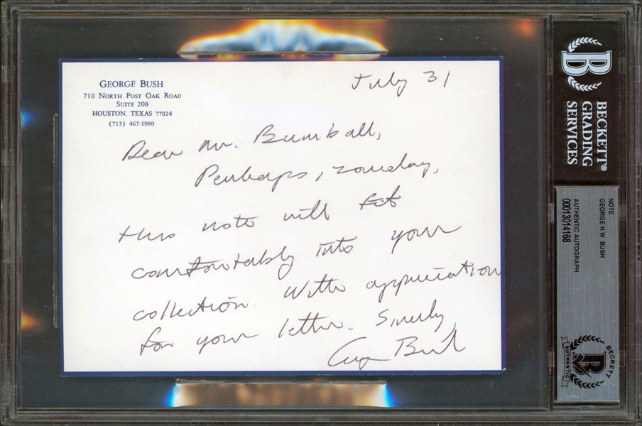 President George H.W. Bush Handwritten & Signed Note (Beckett/BAS Encapsulated)