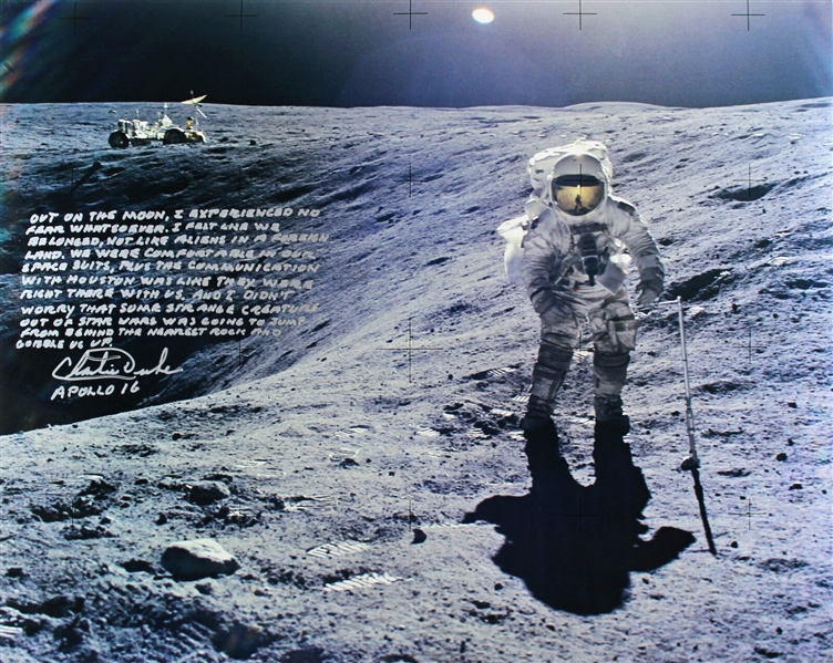 Apollo 16: Charlie Duke Signed 16" x 20" Moonwalker Photograph with Incredible Lengthy Inscription (Beckett/BAS LOA)