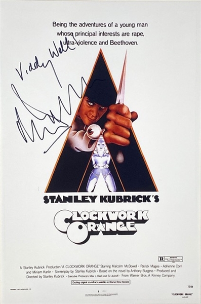 Clockwork Orange: Malcolm McDowell Signed 10” x 15” Mini Poster Photo (Beckett/BAS Guaranteed) 