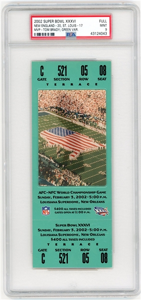 2002 Super Bowl XXXVI Patriots VS. Rams Game Ticket Graded MINT 9 (PSA/DNA)