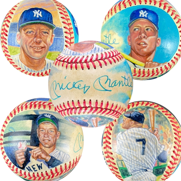 Mickey Mantle Signed One-of-a-Kind Ron Lewis Hand Painted OAL Baseball (JSA)