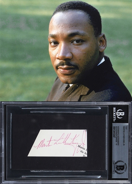 Dr. Martin Luther King Jr. Signed 1.5" x 3" Segment on Archival Sheet with Beckett GEM MINT 10 Autograph!