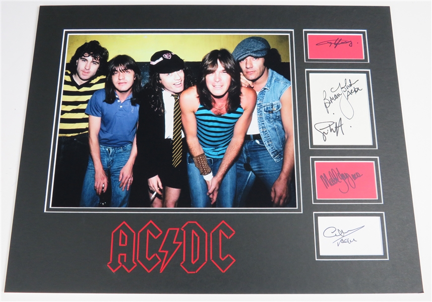 AC/DC Group Signed Autograph Display by 5 Members (JSA LOA & REAL LOA)