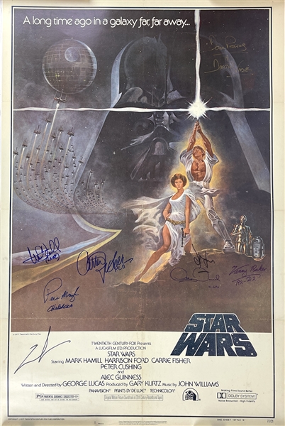 Star Wars Amazing Cast Signed Original "Style A" One-Sheet Poster with Ford, Lucas, Fisher, Hamill, etc. (Beckett/BAS LOA)