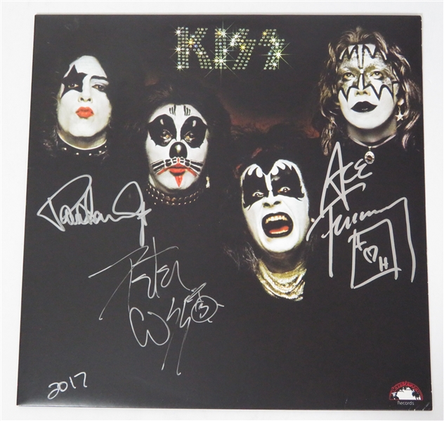 KISS Group Signed "KISS S/T" Vinyl LP Album Record Cover (3 sigs) (JSA LOA)