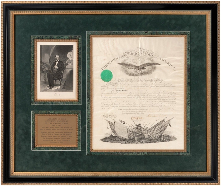 President Abraham Lincoln War Dated Signed Military Commission in Custom Framed Display (JSA LOA)