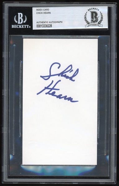 Chick Hearn Signed 3" x 5" Index Card (Beckett/BAS Encapsulated)