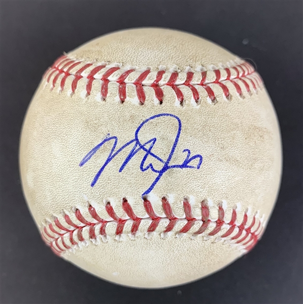 Mike Trout Game Used & Signed OML Baseball :: Used 04-11-2016 LAA vs. OAK (PSA/DNA COA & MLB Holo)