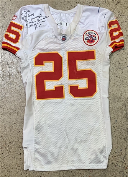 2010 Jamaal Charles Kansas City Chiefs Game-Used & Autographed Road Jersey (Photo-Matched & Unwashed :: JSA LOA :: Hammered!)