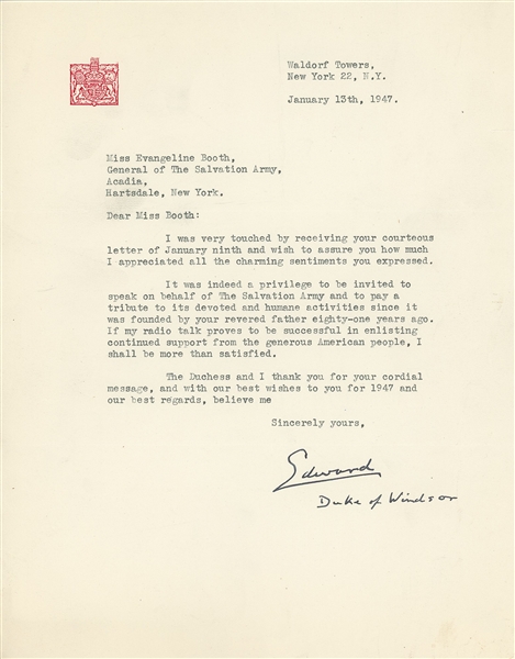 Edward Duke of Windsor Typed Letter Signed (Beckett/BAS Guaranteed)