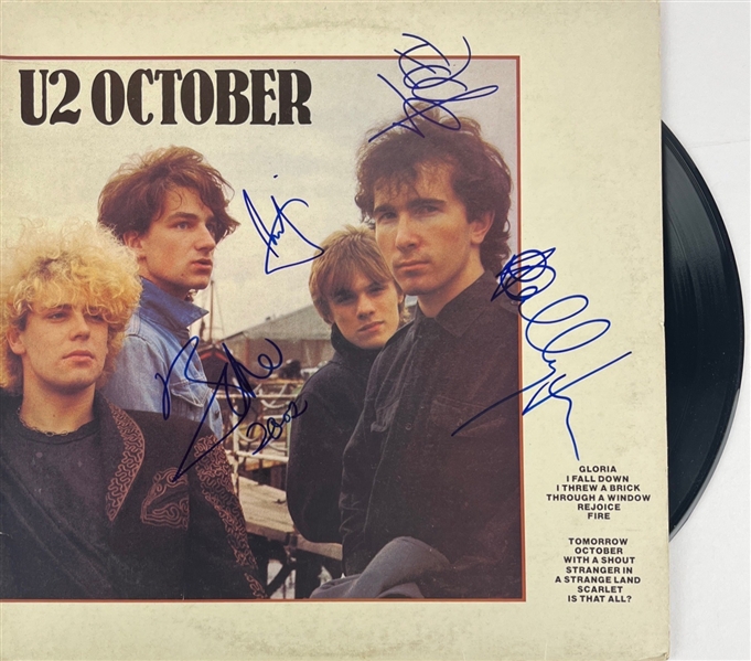 U2: FULL Group Signed "October" Album Cover w/ Vinyl (4 Sigs)(REAL LOA)