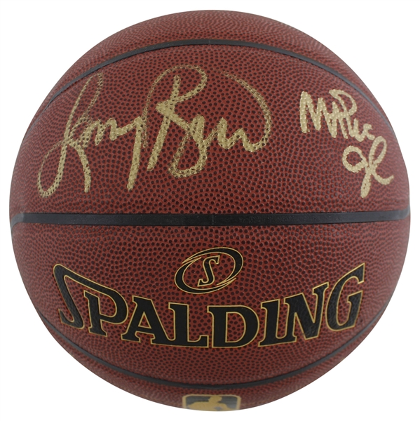 Magic Johnson & Larry Bird Dual Signed Spalding NBA I/O Basketball (Beckett/BAS Witnessed)