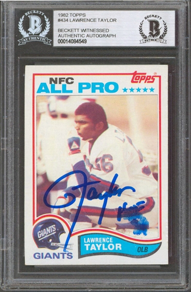 Lawrence Taylor Signed 1982 Topps #434 Rookie Card (Beckett/BAS Encapsulated)