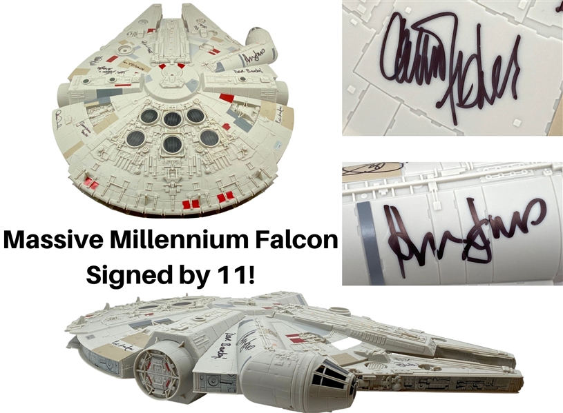 Star Wars Multi-Signed Large Millennium Falcon: Fisher, Ford, Mayhew, Daniels, and Many More From “Episode V: The Empire Strikes Back” 28” x 21” x 4” Toy Ship (11 Sigs) (Celebrity Authentics COAs)...