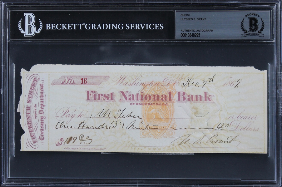 President Ulysses S. Grant Signed Bank Check (Beckett/BAS Encapsulated)
