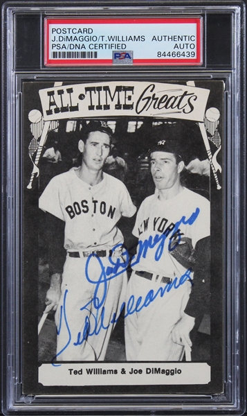 Joe DiMaggio & Ted Williams Signed All-Time Greats Vintage Postcard (PSA/DNA Encapsulated)