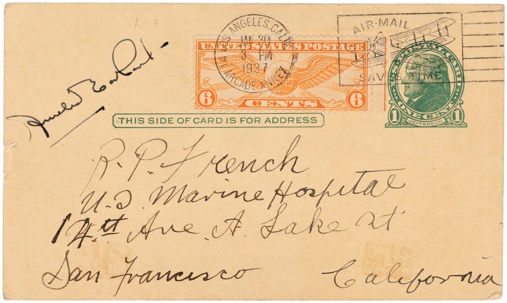 Amelia Earhart Signed 1937 Postcard - Sent via Airmail! (JSA LOA)
