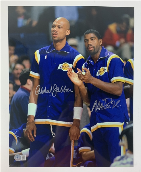 Magic Johnson & Kareem Abdul-Jabbar Dual Signed 11" x 14" Color Photo (Beckett/BAS LOA)(Steve Grad Autograph Collection)