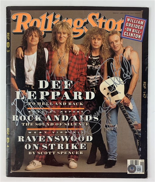 Def Leppard Group Signed 1992 Rolling Stone Magazine (4 Sigs)(Beckett/BAS LOA)(Steve Grad Autograph Collection)