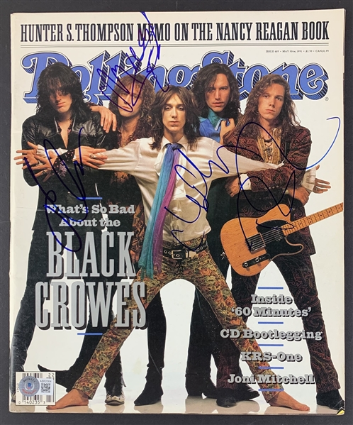 The Black Crowes Signed 1991 Rolling Stone Magazine (Beckett/BAS LOA)(Steve Grad Autograph Collection)