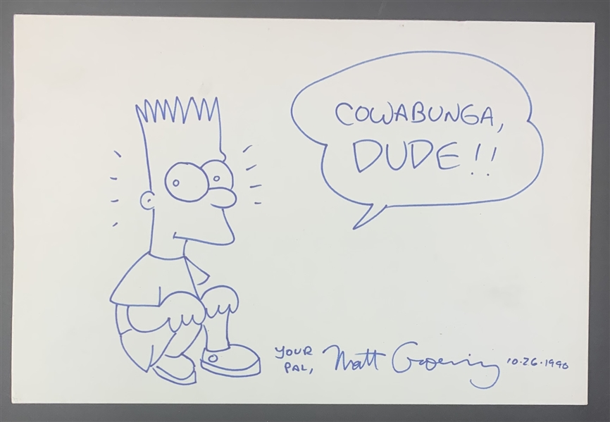 Matt Groening Signed & 9.25" x 14" Hand Drawn Sketch (Beckett/BAS LOA)(Steve Grad Autograph Collection)