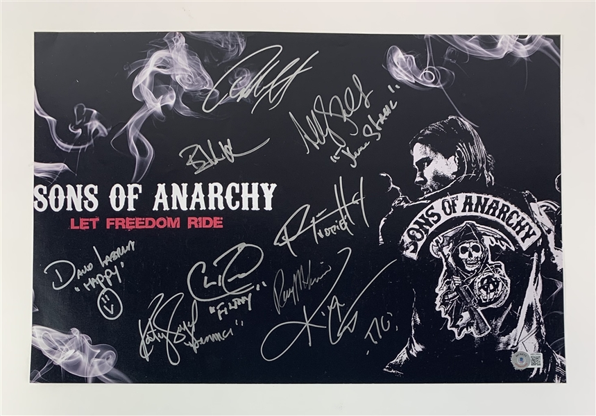 Sons of Anarchy: Multi-Signed 12" x 18" Mini-Poster w/ 9 Signatures (Beckett/BAS)(Steve Grad Autograph Collection)