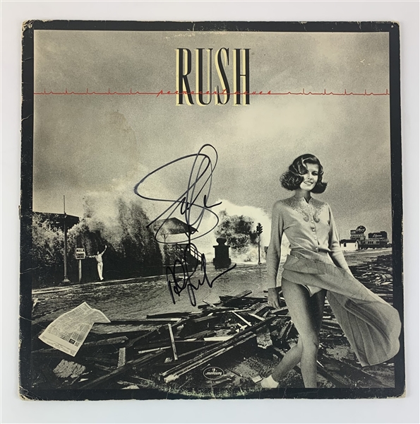Rush: Lee & Lifeson Signed "Permanent Waves" Album Cover w/ Vinyl (PSA/DNA LOA)