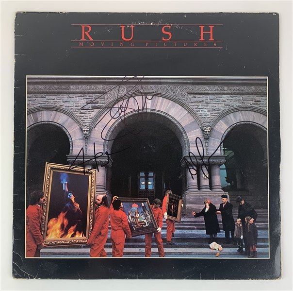 Rush: Lee, Lifeson, and Peart Signed "Moving Pictures" Album Cover w/ Vinyl (PSA/DNA LOA)