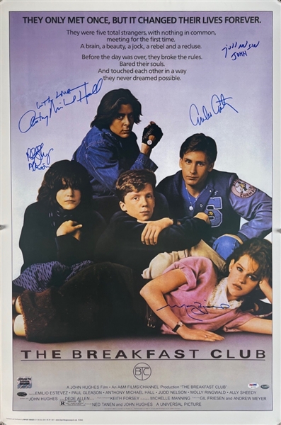 The Breakfast Club: Multi-Signed Full Size Movie Poster including Estevez, Ringwald, Belson and More!  (5 Sigs) (Beckett/BAS LOA & PSA/DNA Sticker)