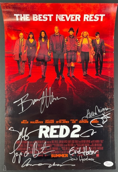 Red 2 Cast Multi Signed Mini Movie Poster w/ 8 Signatures including Willis, Mirren, Hopkins and more!!(JSA)