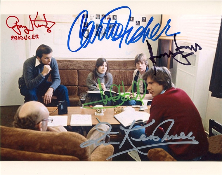 Star Wars: RARE Fisher, Hamill, Ford, Kershner & Kurtz Behind-the-Scenes “Read Through” Multi-Signed 10” x 8” Photo from “The Empire Strikes Back” (5 Sigs) (Third Party Guaranteed)