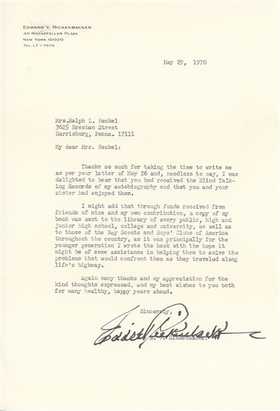 Eddie Rickenbacker Typed Letter Signed (Third Party Guaranteed) 