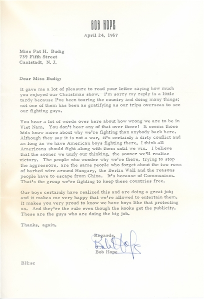 Bob Hope Typed Letter Signed (Third Party Guaranteed) 