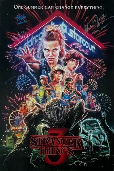 Stranger Things 3: Cast Signed Movie Poster (4/Sigs) (Third Party Guarantee)