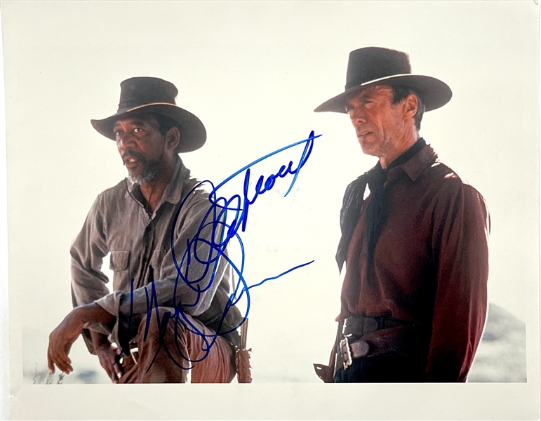 The Unforgiven: Clint Eastwood & Morgan Freeman ULTRA RARE Dual Signed 8" x 10" Color Photo (Beckett/BAS LOA)