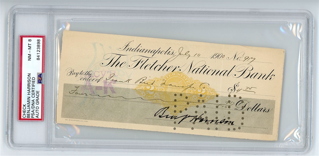 Benjamin Harrison Signed Check (PSA/DNA Auto Grade NM-MT 8) 