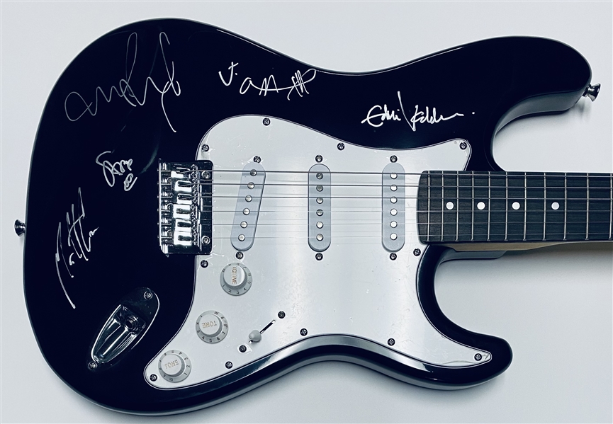 Pearl Jam Group Signed Black Fender Squier Stratocaster Guitar (5 Sigs) (JSA LOA)