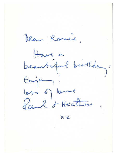 Beatles: Paul And Heather McCartney Signed Birthday Card To Rose Martin (UK) (Tracks COA) 