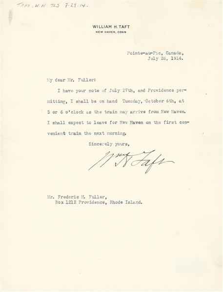William H. Taft Typed Letter Signed (Beckett/BAS LOA)