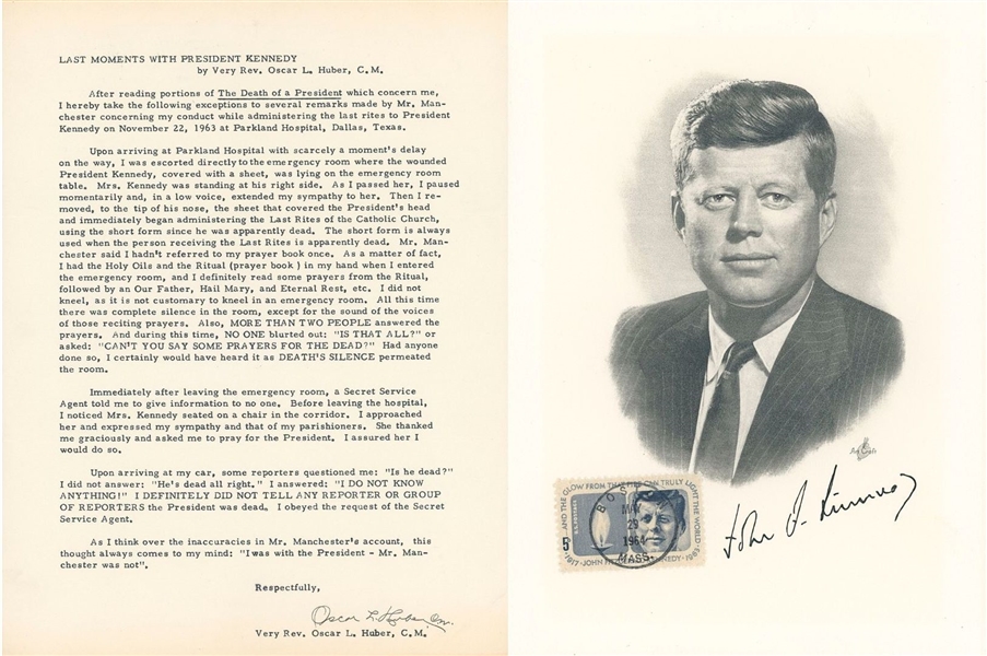 JFK Assassination: Rev. Oscar L. Huber Signed “Last Moments With President Kennedy” Typescript (Third Party Guaranteed)