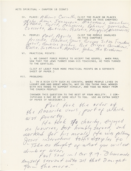 Johnny Cash Handwritten Bible Study Assignment Pair of Pages (Third Party Guaranteed)