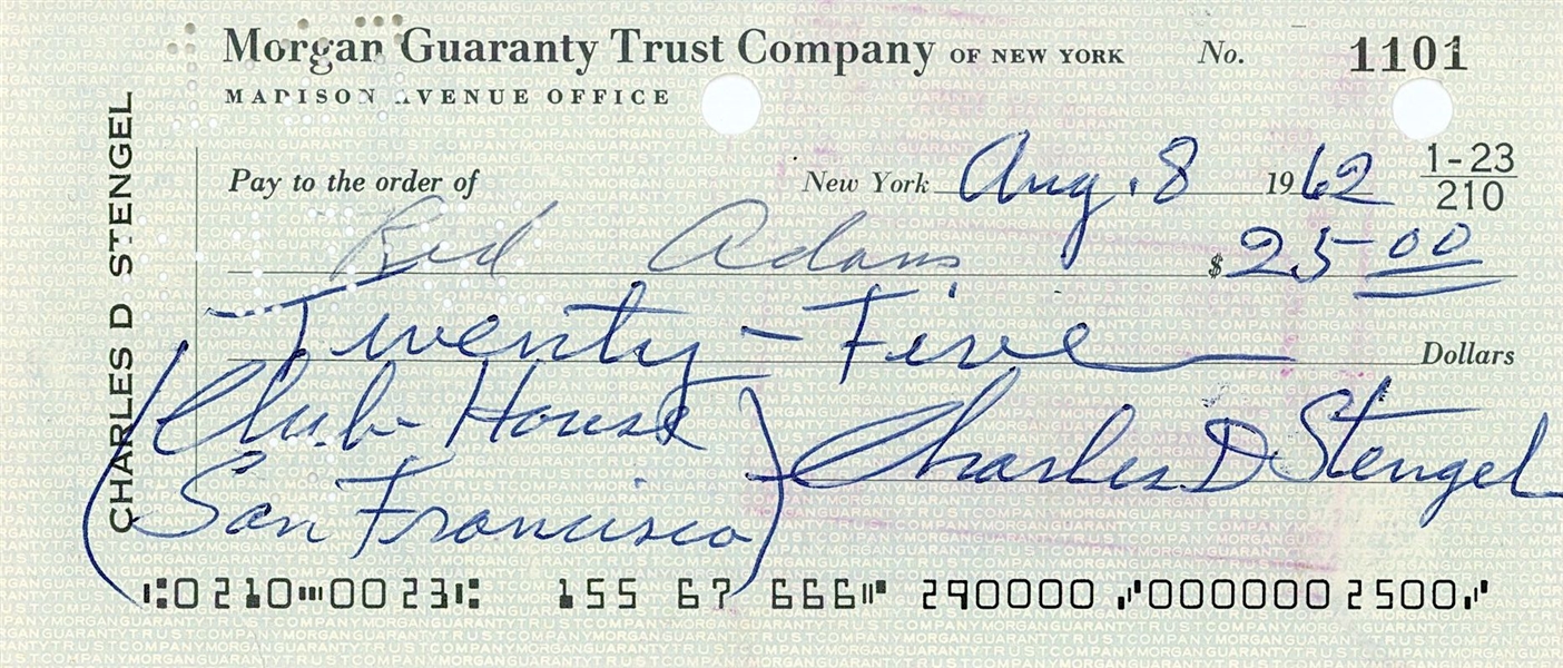 Casey Stengel Signed Check (Third Party Guaranteed)